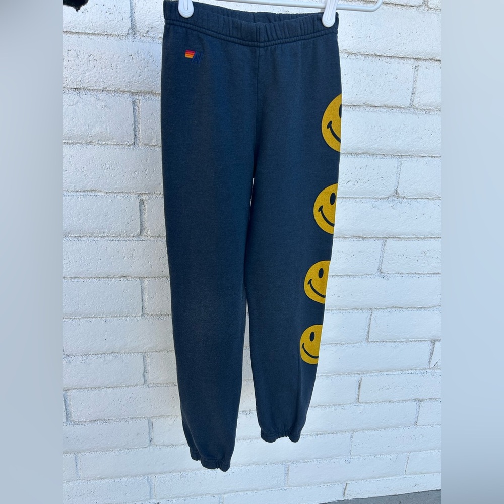 Aviator Nation Kids Gray Joggers with Gold Smiley Faces